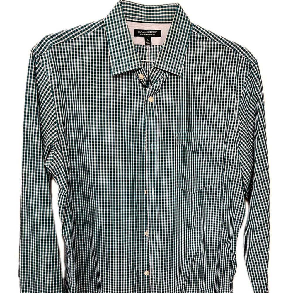 Banana Republic, Mens, Casual, Button Down Shirt, Navy, Checkered, non iron